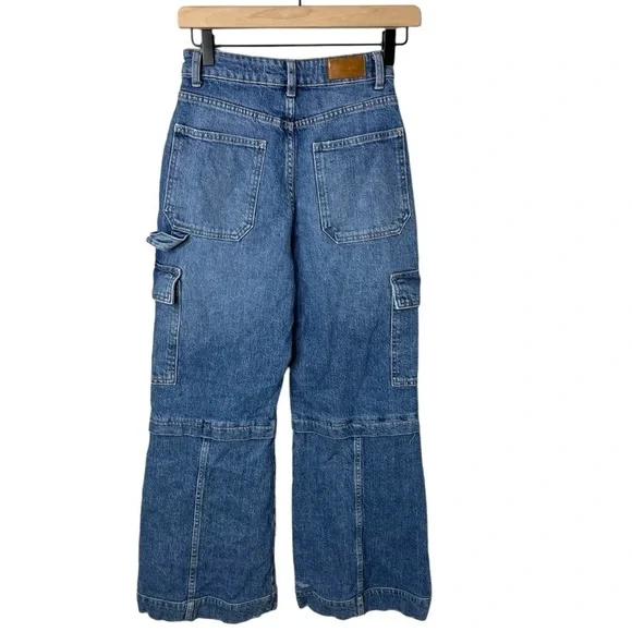 Social Tourist Ultra High Rise Cargo Wide Leg Jeans Size 25 - Picture 5 of 7